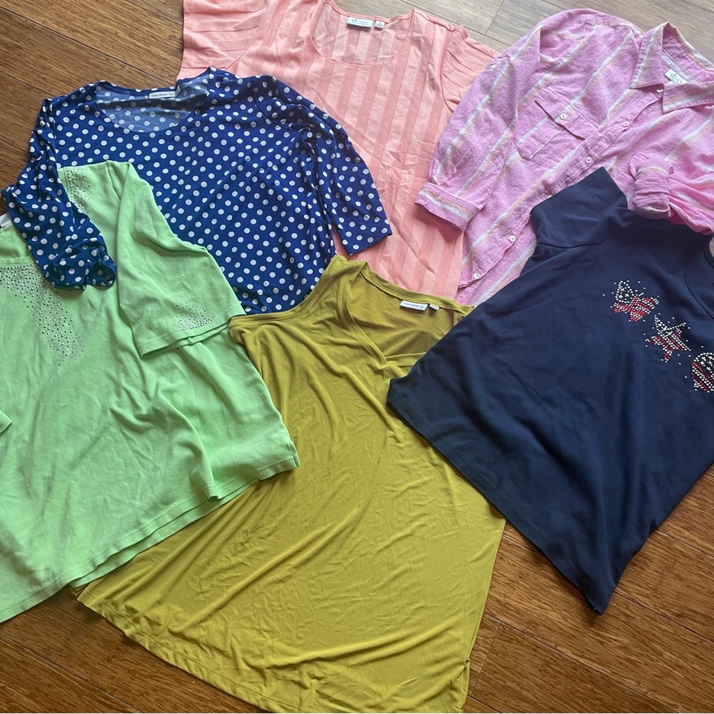 Bundle of 6 Tops: (Size 1X) Susan Graver, Denim & Company & Quaker Factory